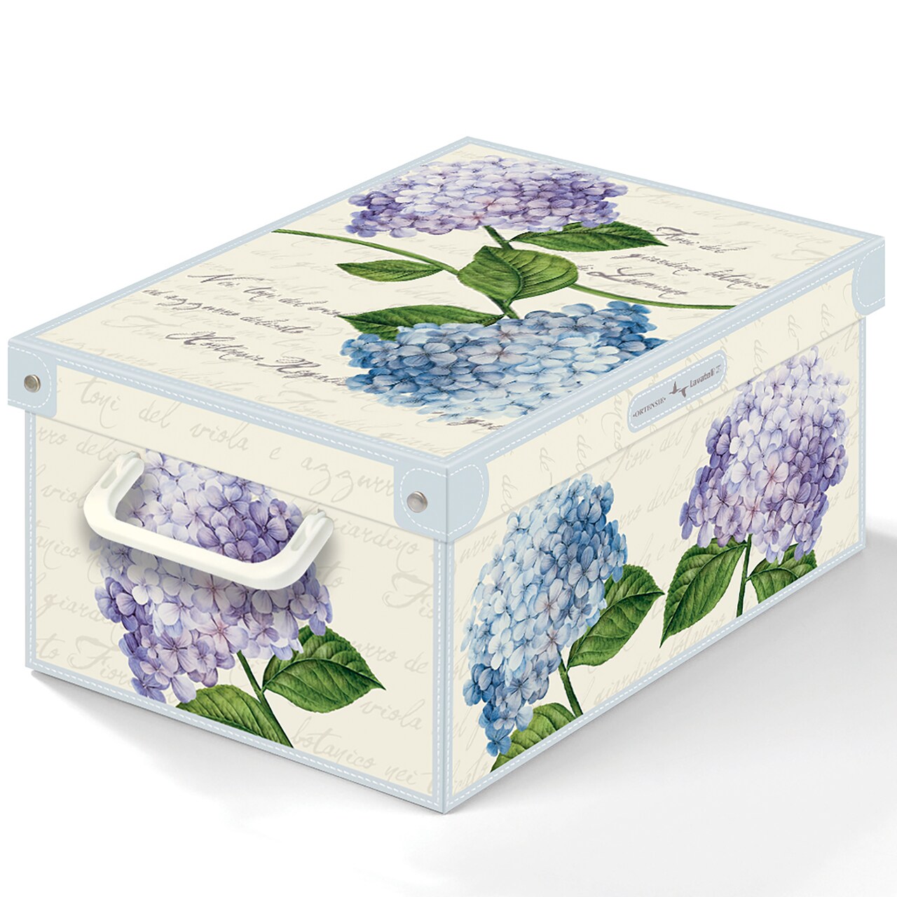 Lavatelli: Storage Box: Small - Hortensia Hydrangeas - Lid-Side Handles, Decorative Cardboard Organizer, Folds, Home-Clothes-Linens, 13.8 x 9.8 x 6.9"